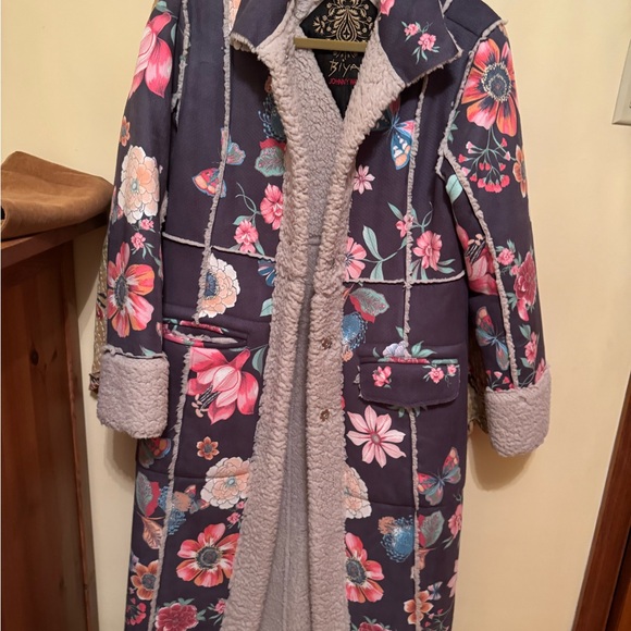 Johnny Was floral and sherpa long coat size small - Picture 1 of 3